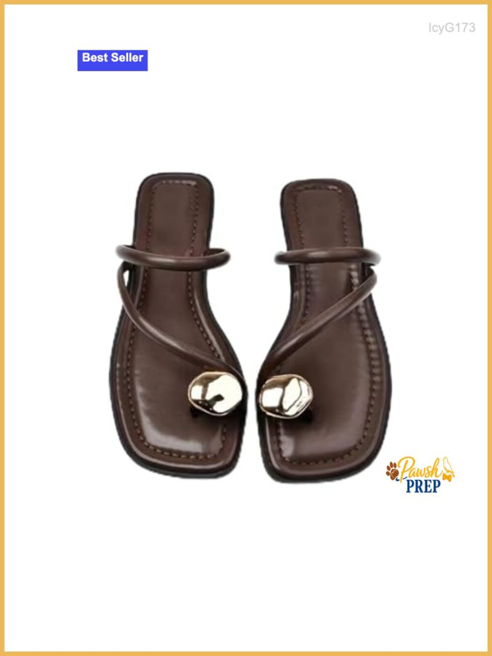 PU Leather Strappy Flat Sandals with Metal Toe Ring Slip-On Slide Sandals